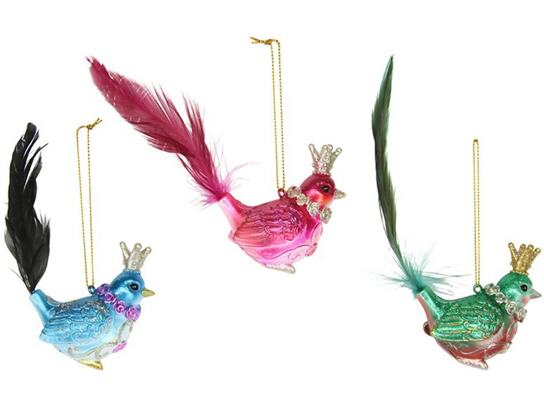Vibrant Glass Bird with Feather Tail 14cm image 0